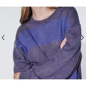 IRO Elkins Striped Mohair Blend Crew Neck Sweater Colour Storm Blue Size XS